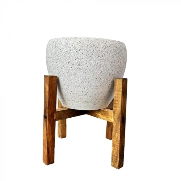 Beyaz Granit 4 Ayaklı Saksı, 15 CM Salon Çiçeklik