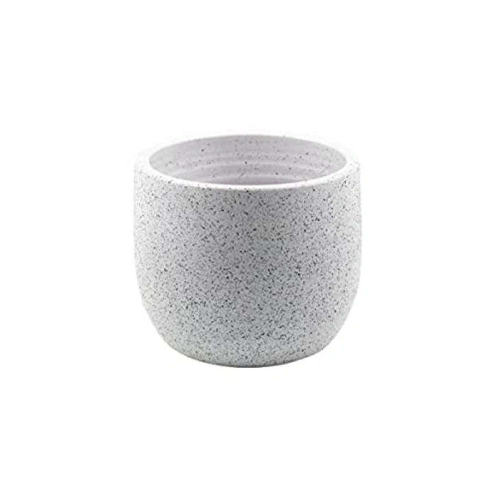 Beyaz Granit Toprak Saksı, 19 cm Çap, Terracota