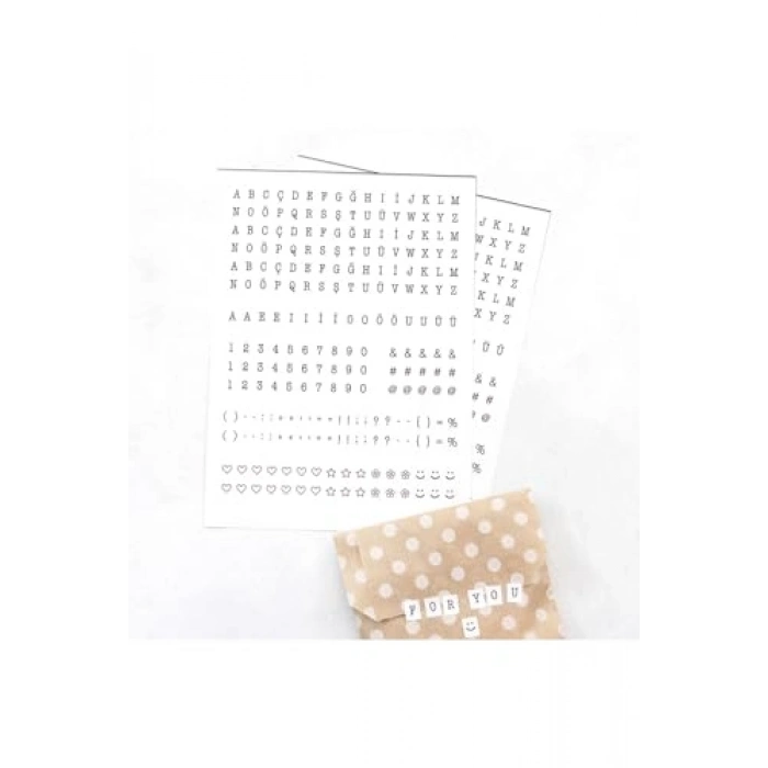 Beyaz Harf ve Rakam Sticker Seti, 8x10 mm 2 Sayfa