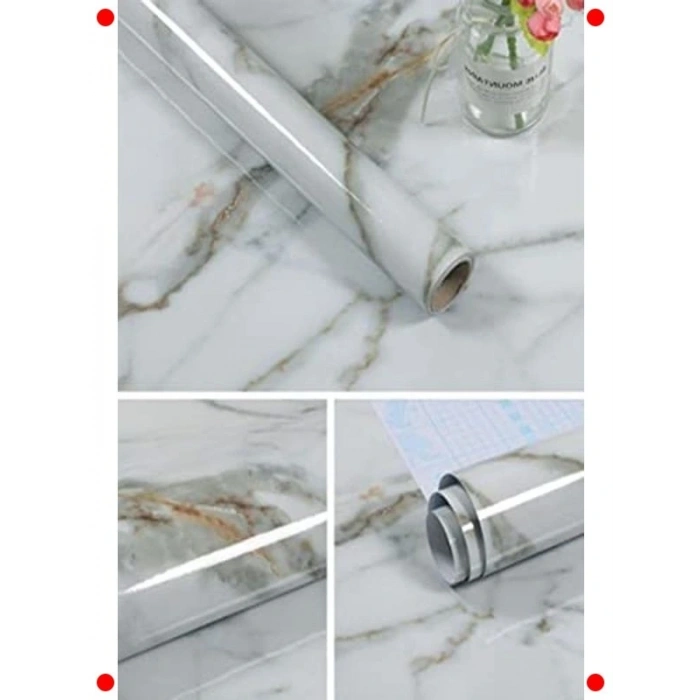 Beyaz Mermer Desenli Mutfak Tezh Folyo Kaplama (5 Metre)