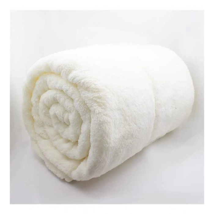 Beyaz Peluş Polar Battaniye, Çift Kişilik 220x230 cm