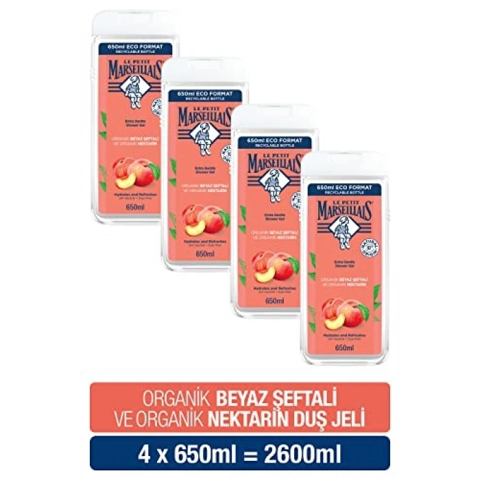 Beyaz Şeftali ve Nektarin Aromalı Duş Jeli, 4 x 650 ml
