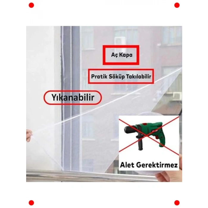 Beyaz Sök Tak Çift Kat Yıkanabilir Pencere Kapı Sinekliği 150x125