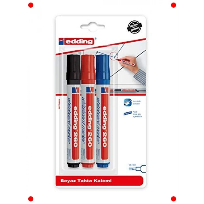 Beyaz Tahta Kalem Seti, 3lü - Siyah, Kırmızı, Mavi