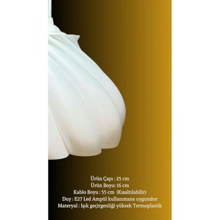 Beyaz Tekli Sarkıt Avize, 25x70 cm, Modern Tasarım