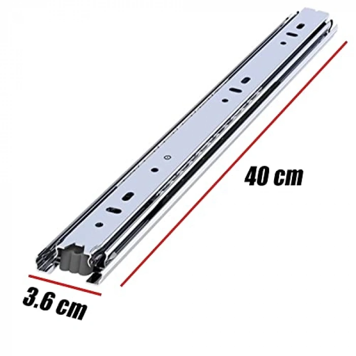 Bilyalı Dolap Çekmece Rayı, Metal, 40 cm Uzunluk, 3.6 cm En
