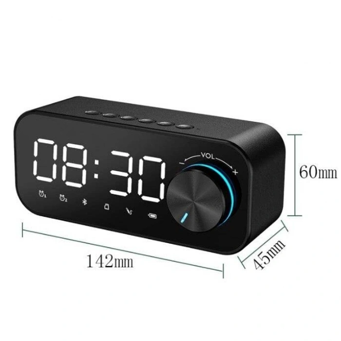 Bluetooth Şarjlı USB/SD Aynalı Masa Saati, Alarmlı