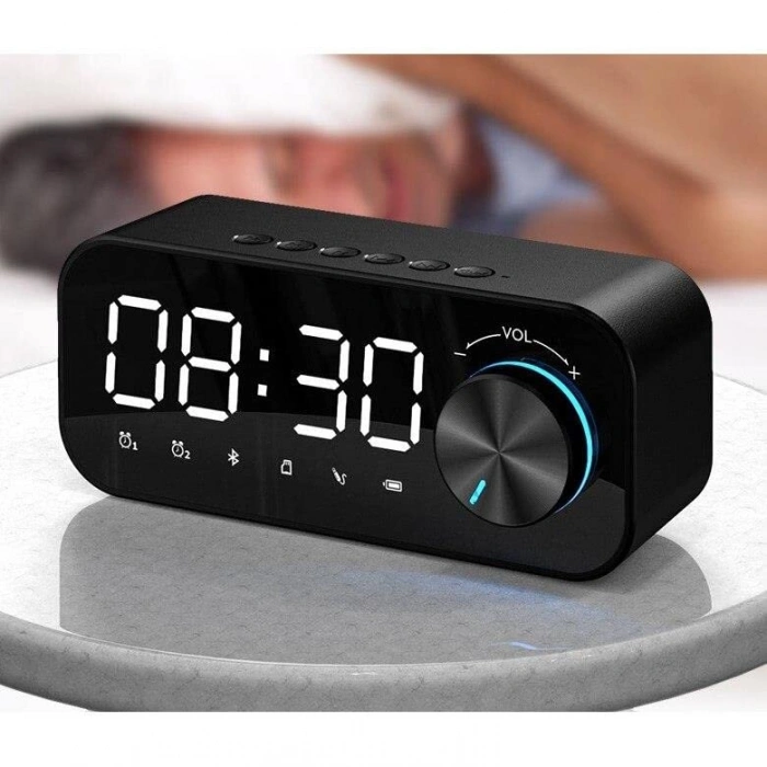 Bluetooth Şarjlı USB/SD Aynalı Masa Saati, Alarmlı