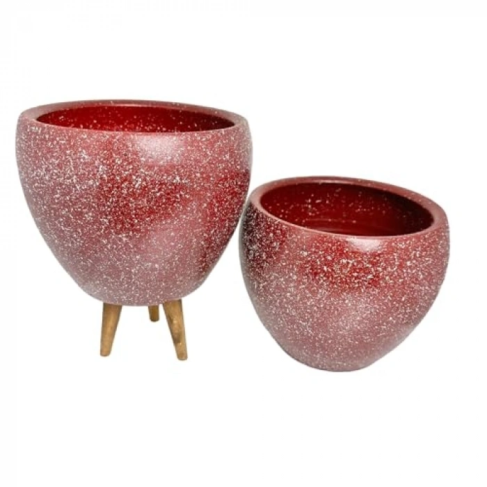 Bordo Granit Toprak Saksı, 15 cm İkili Set, Ayaksız Tasarım