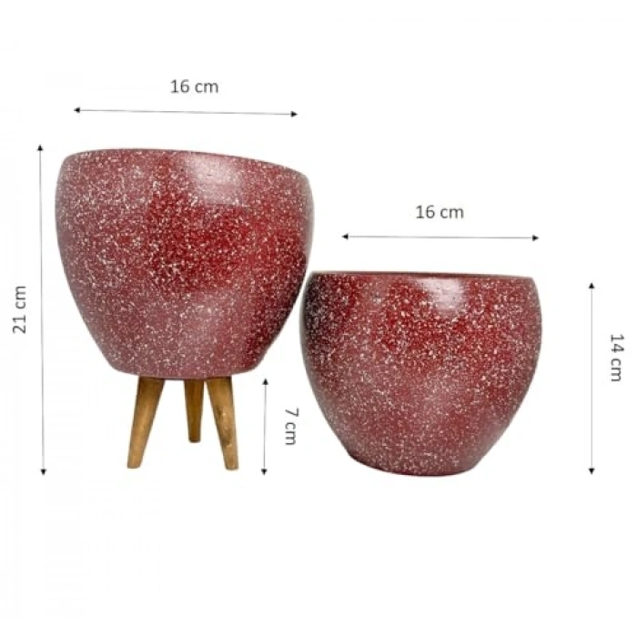 Bordo Granit Toprak Saksı, 15 cm İkili Set, Ayaksız Tasarım