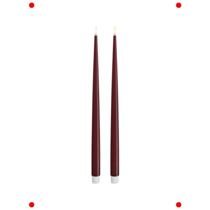 Bordo Renk LED Mum İkili Set - Gerçekçi Alev - 38 cm