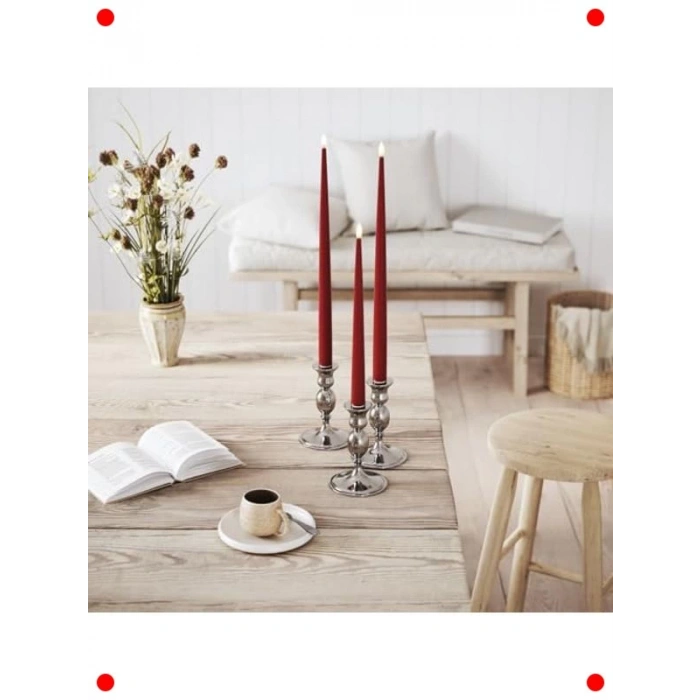 Bordo Renk LED Mum İkili Set - Gerçekçi Alev - 38 cm