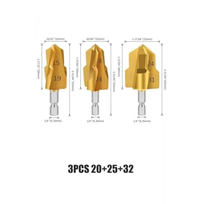 Boru Onarımı için Pvc Rayba Matkap Ucu Seti - 3 Boy