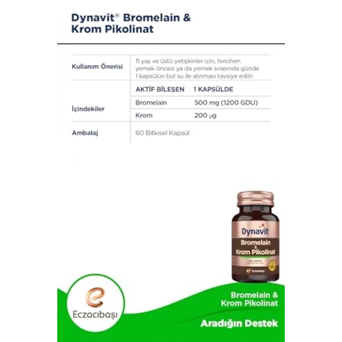 Bromelain ve Krom Pikolinat Desteği 60 Kapsül