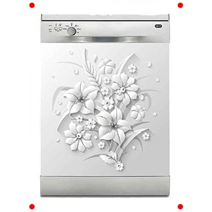 Bulaşık Makinesi Kaplama Sticker Gri Çiçek Desenli