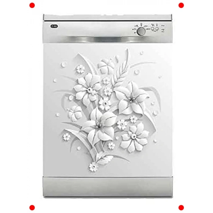 Bulaşık Makinesi Kaplama Sticker Gri Çiçek Desenli