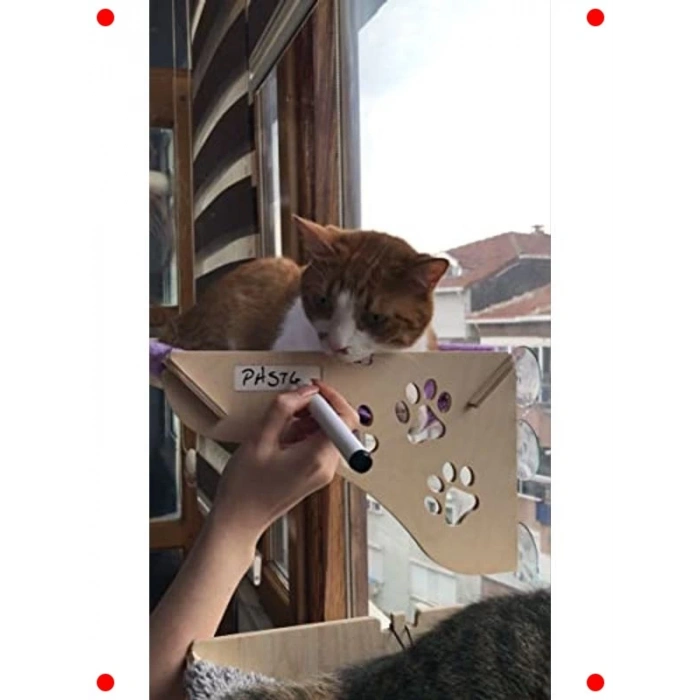 Büyük Boy Ahşap Vantuzlu Cam Kedi Yatağı - Güneşlenme