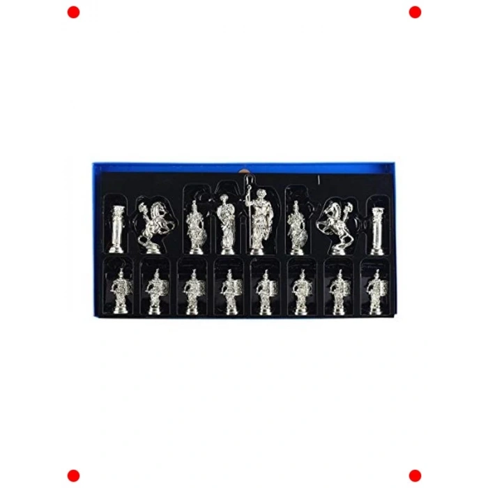 Büyük Boy Metal Roma Satranç Takımı Mermer Desenli