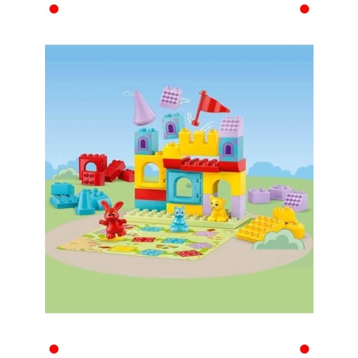 Büyük Parça Kale Oyun Seti - 3 Figürlü Eğitici Yapım Oyuncak (47 Pç)