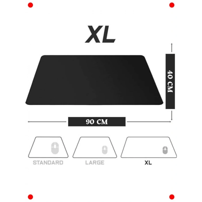 Büyük Siyah Mouse Pad (90x40) - Kaymaz, Dikişli Kenar