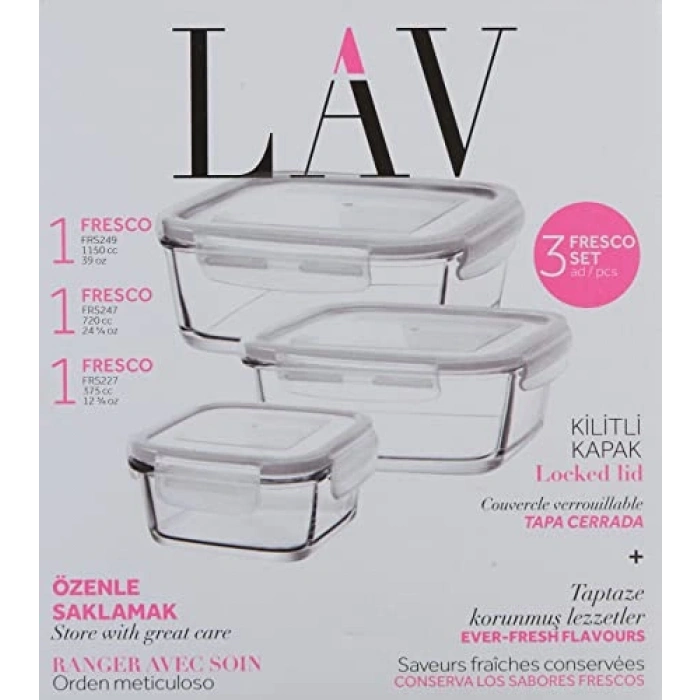 Cam 3lü Saklama Kabı Seti, 1150 cc Kapasiteli