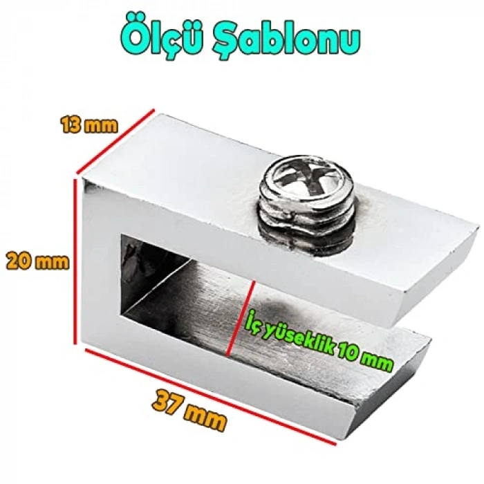 Cam Raf Tutucu - U Tipi Metal Vidalı, 4 Adet