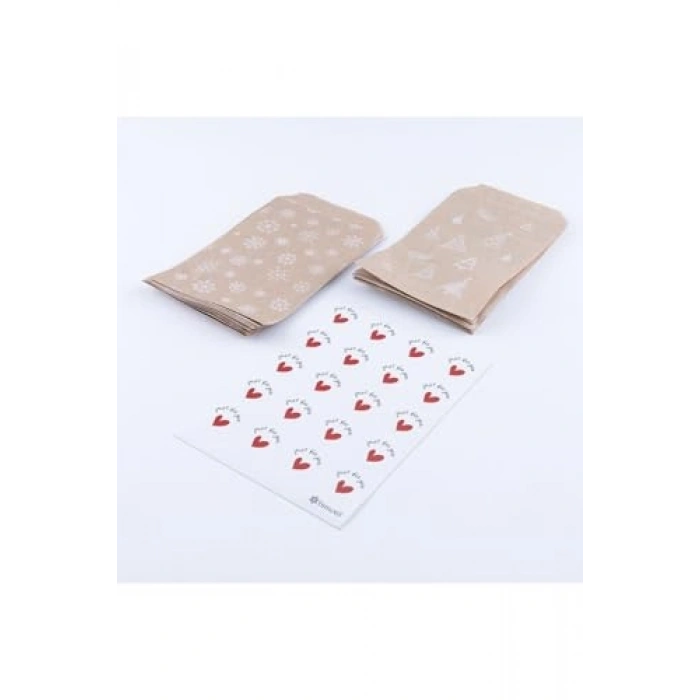 Çam ve Kar Desenli Kese Kağıdı Seti, 20 Adet