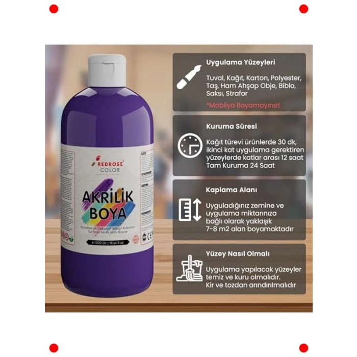 Canlı Mor Akrilik Boya 500 gr