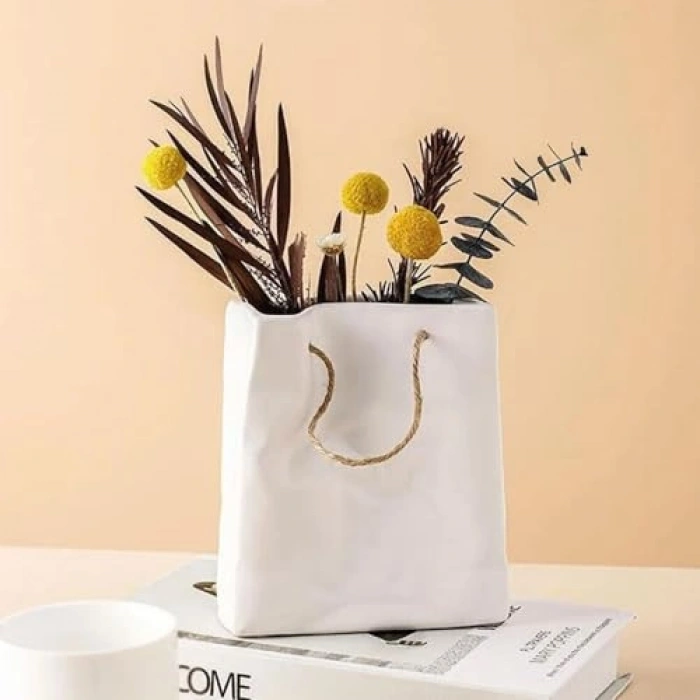 Çanta Şeklinde Serak Vazo, Beyaz Renk