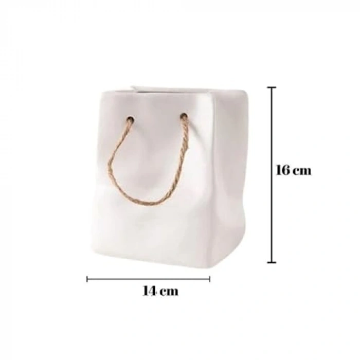 Çanta Şeklinde Serak Vazo, Beyaz Renk