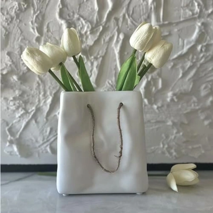 Çanta Şeklinde Serak Vazo, Beyaz Renk