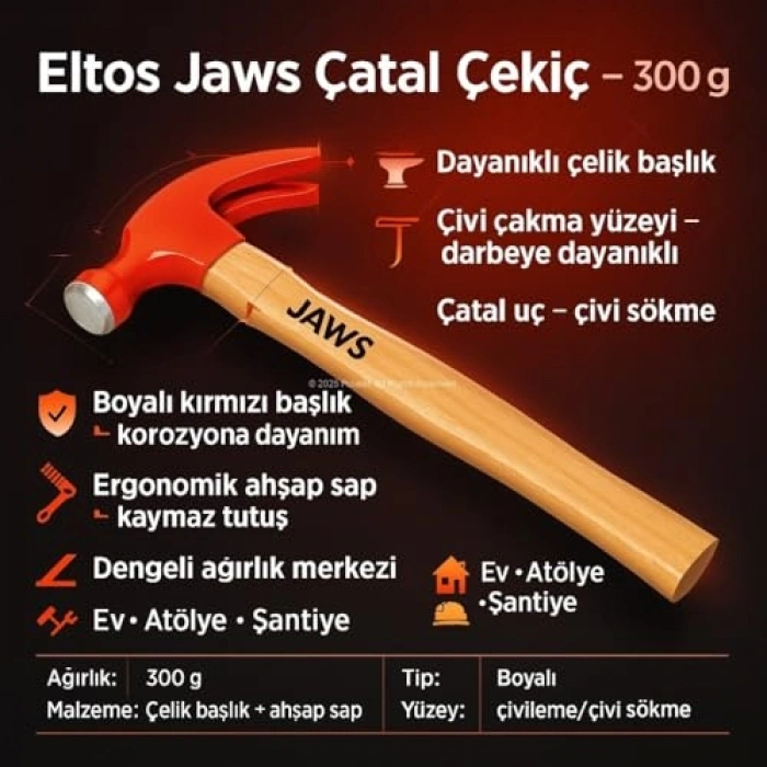 Çatal Çekiç, Dayanıklı Çelik Başlık, Ahşap Saplı