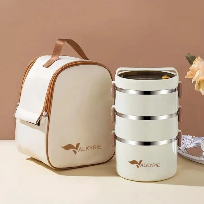 Çelik Isı Yalıtımlı Çanta, 3 Gözlü Geniş Kaplar ile Set