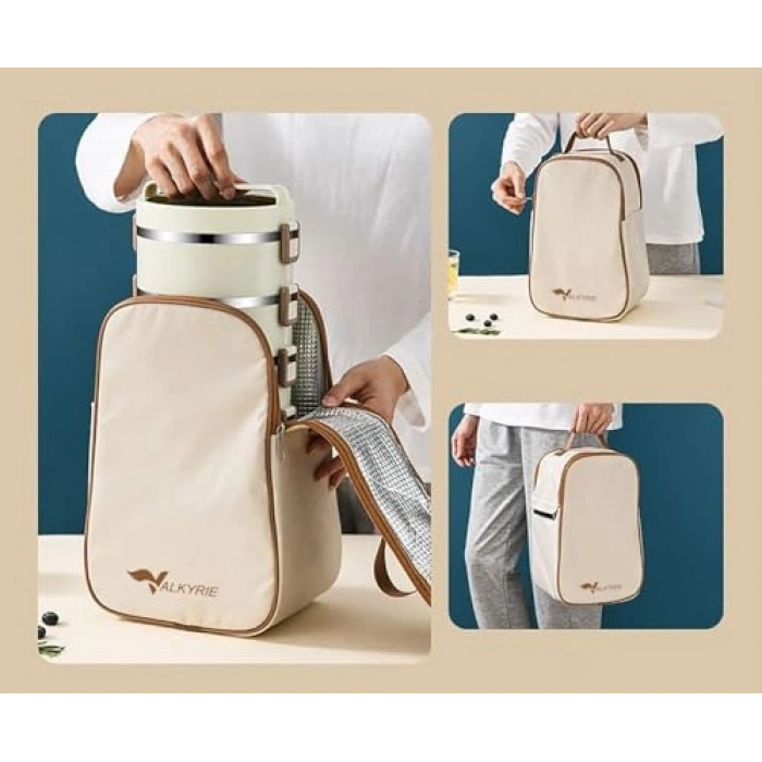 Çelik Isı Yalıtımlı Çanta, 3 Gözlü Geniş Kaplar ile Set