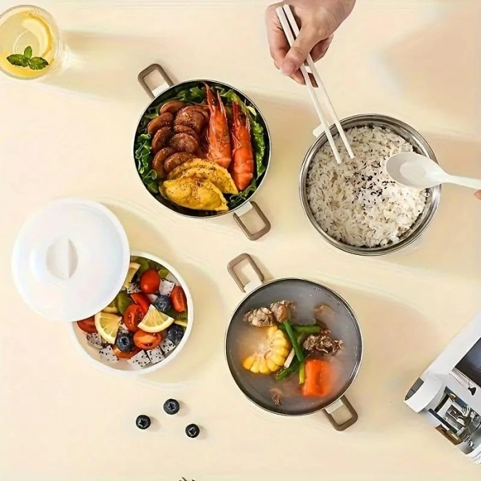 Çelik Isı Yalıtımlı Çanta, 3 Gözlü Geniş Kaplar ile Set