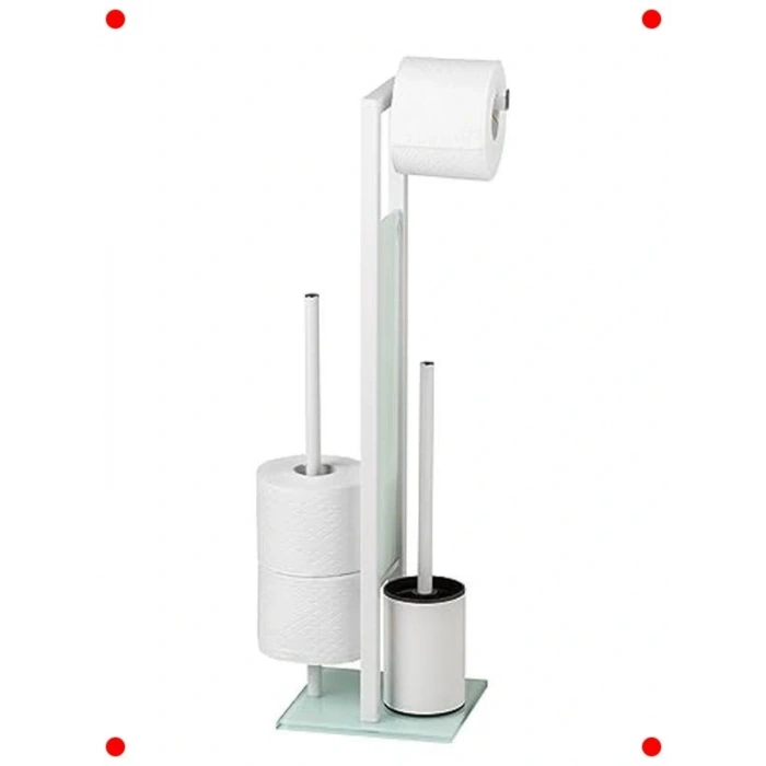 Çelik Modern Tuvalet Fırçası ve Kağıt Tutucu - Beyaz