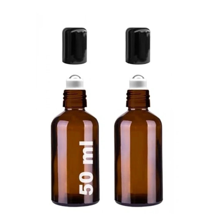 Çelik Roll On Şişesi, Sızdırmaz Siyah Kapaklı 50 ml 2 Adet