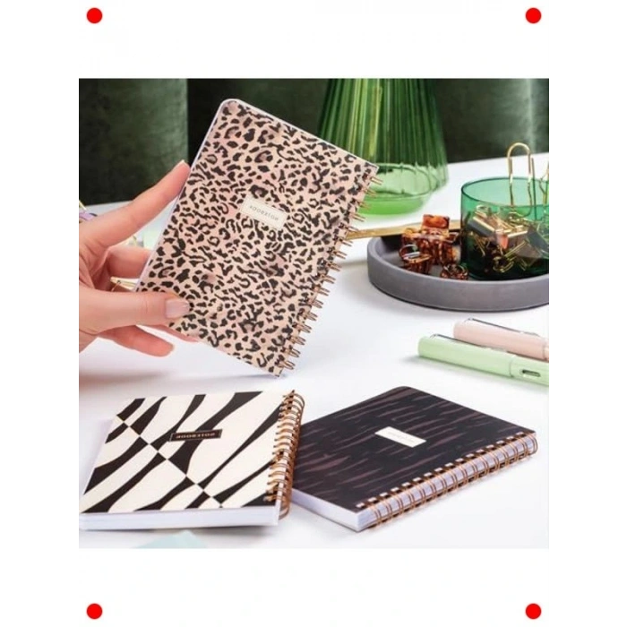Cep Boy Spiralli Defter Seti - Leopar Desenli (3lü)