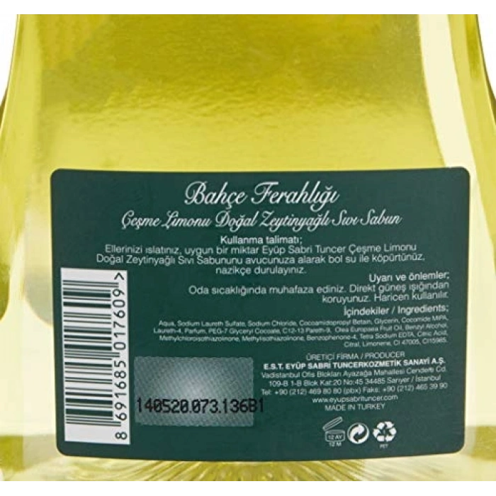 Çeşme Limonu Aromalı Doğal Sıvı Sabun 1500 ml