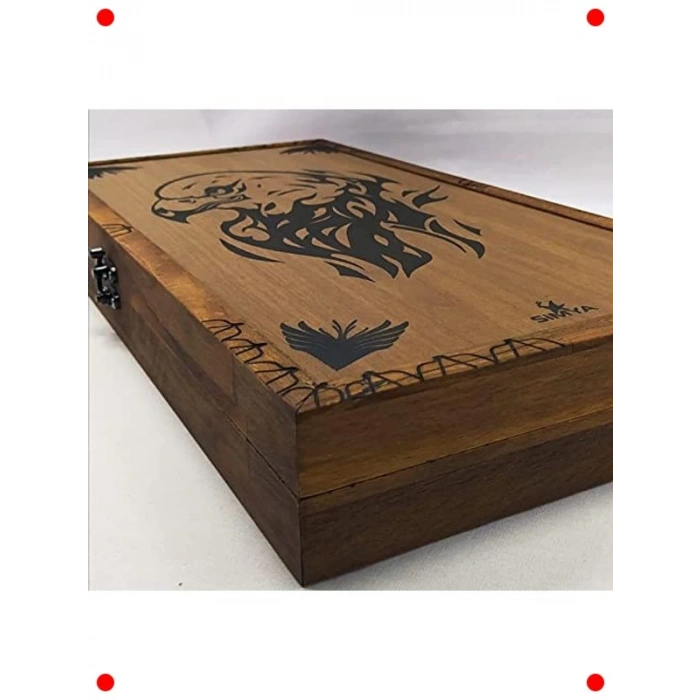 Ceviz Kaplama Kartal Motifli Tavla Takımı