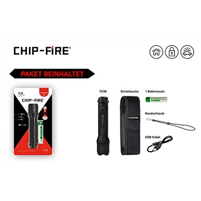 Chip Fire TX3R Şarjlı El Feneri, Güçlü Aydınlatma