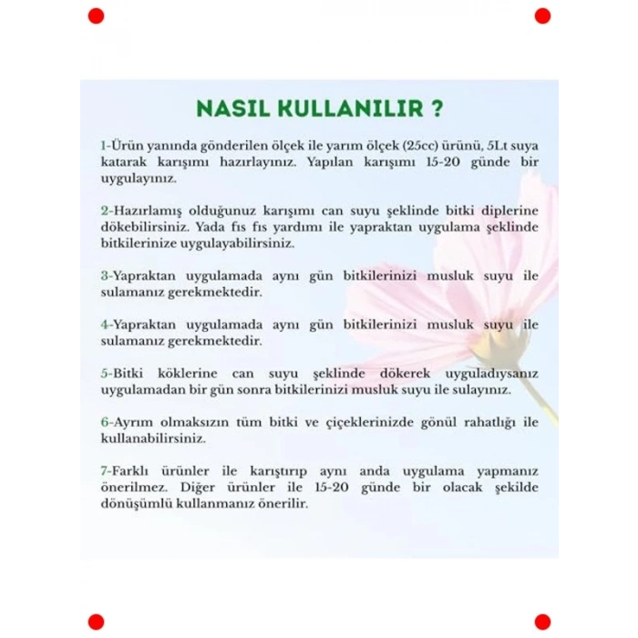 Çiçek Açan Süs Bitkileri İçin Organik Sıvı Gübre 1L