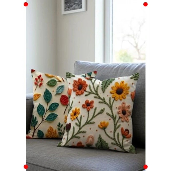 Çiçek Desenli Kadife Kırlent Kılıfı Seti - 43x43 cm