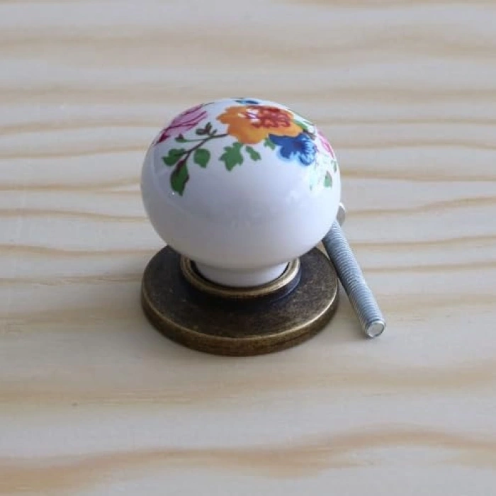 Çiçekli Düğme, Gerçek Porselen Kulp, Mutfak Dolabı İçin
