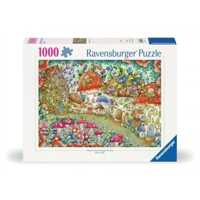 Çiçekli Mantar Evler Temalı 1000 Parça Puzzle
