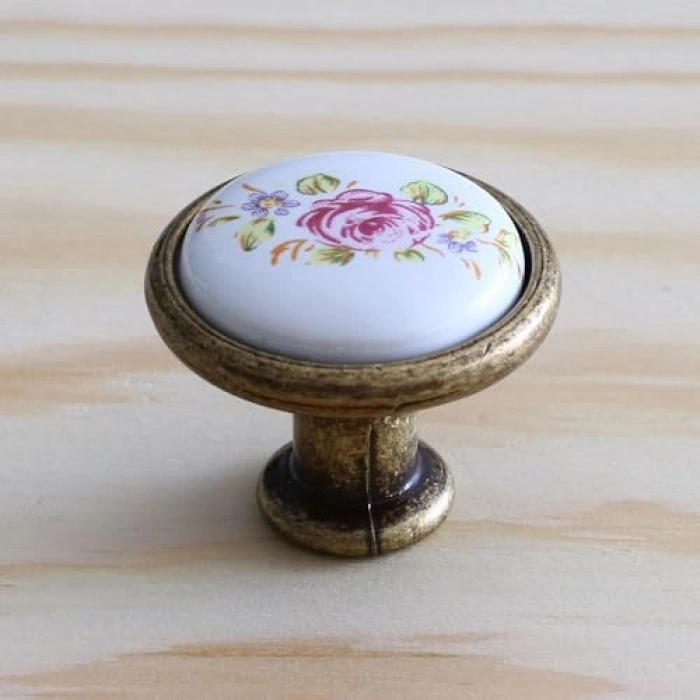 Çiçekli Porselen Kulp - Mutfak Dolabı Çekmece Kulpları