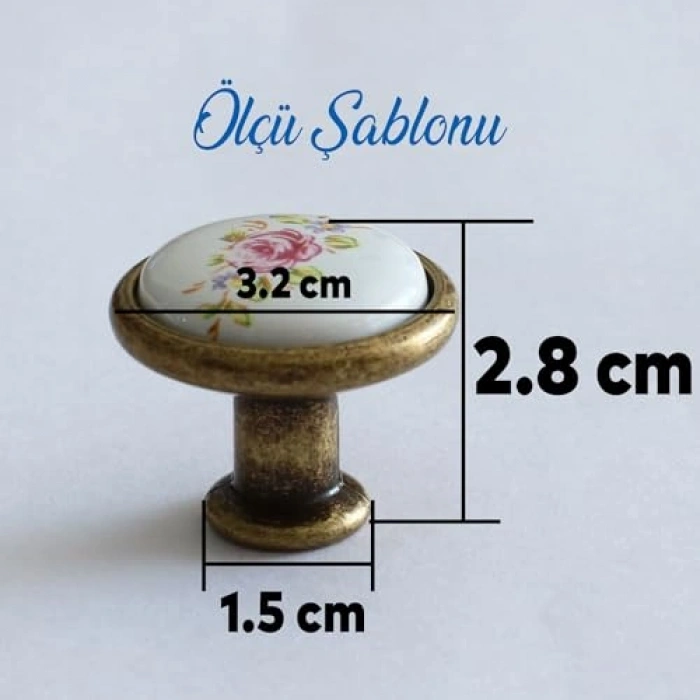 Çiçekli Porselen Kulp - Mutfak Dolabı Çekmece Kulpları