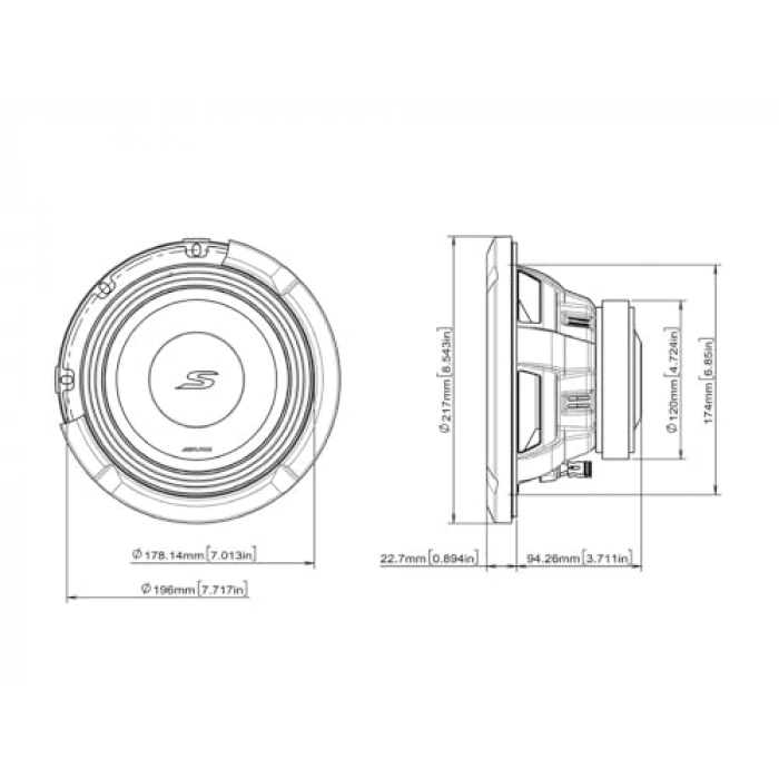 Çift 4-Ohm ses bobinli 20 cm subwoofer, güçlü bas performansı sunar