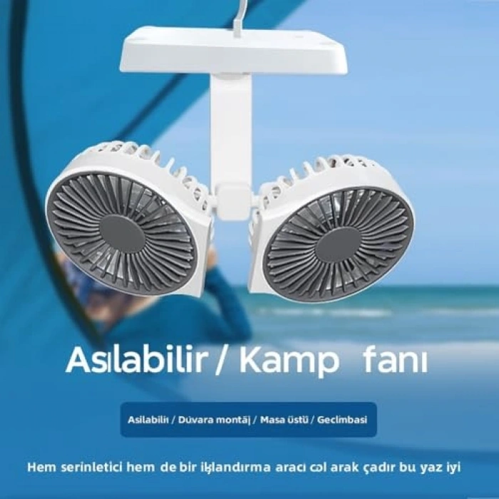 Çift Başlı USB Şarjlı Fan, LED Gece Lambası ile Uzun Çalışma Süresi