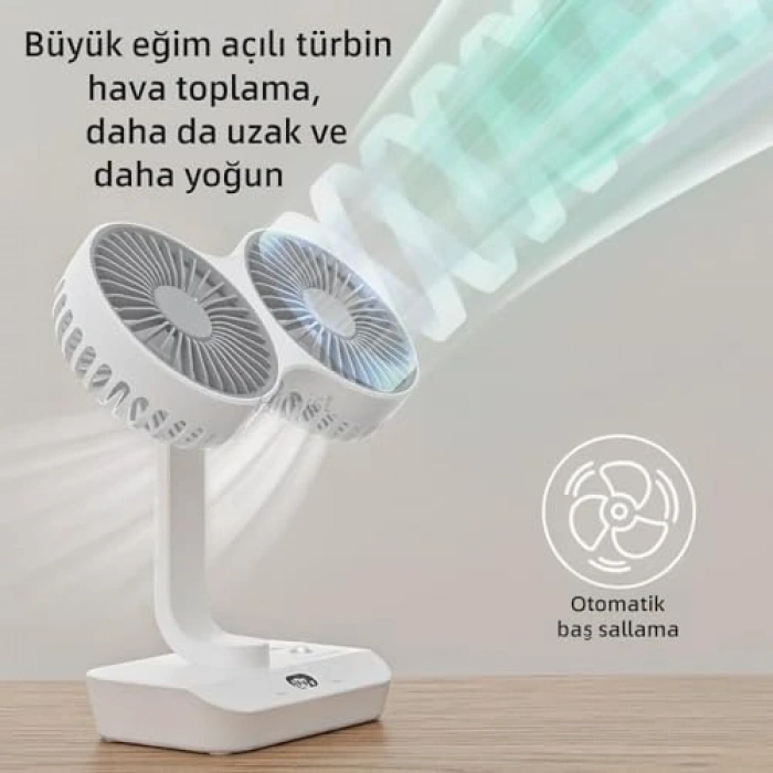 Çift Başlı USB Şarjlı Fan, LED Gece Lambası ile Uzun Çalışma Süresi